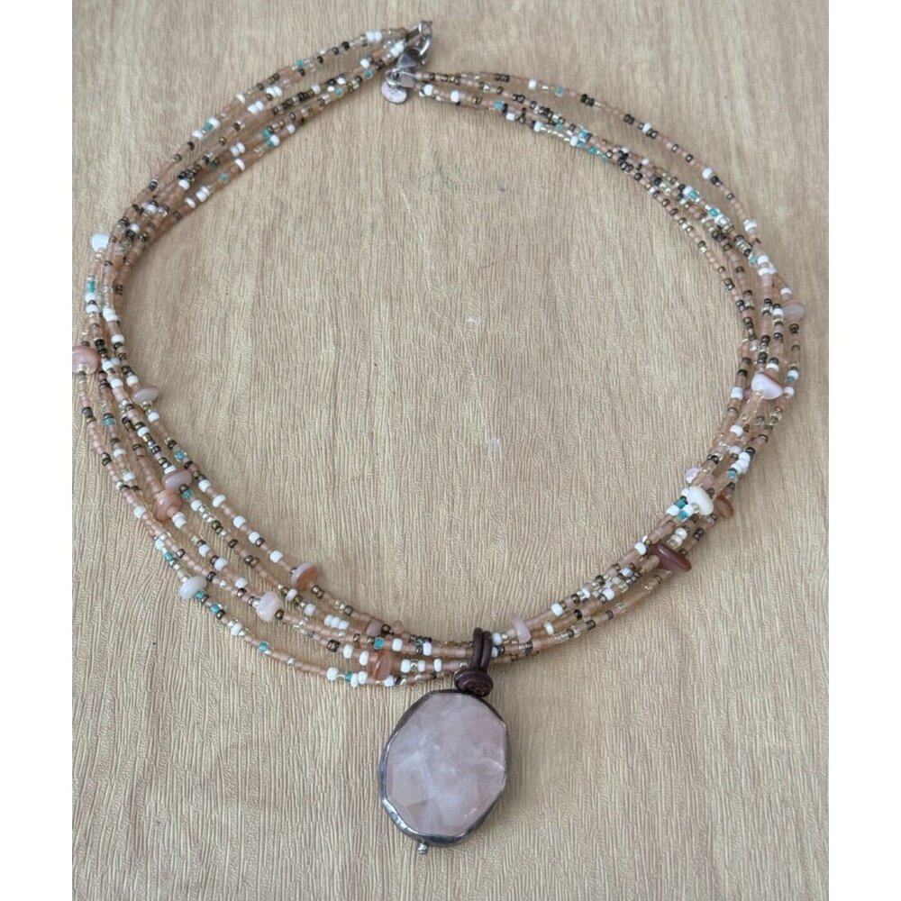 Tica Rose 925 Sterling Silver Rose Quartz Gemstone Beaded Multi-Strand Necklace - Picture 2 of 10
